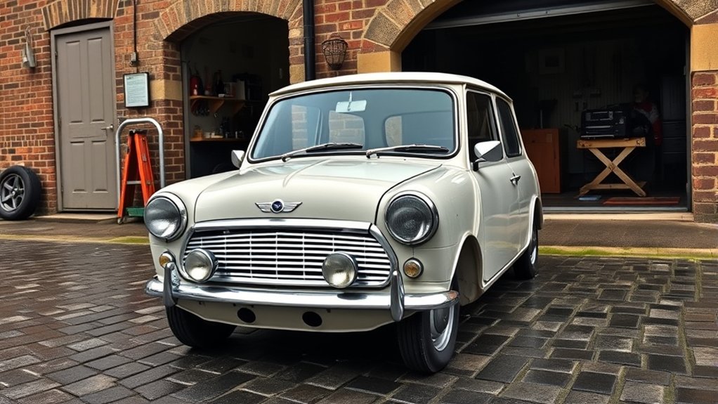 Classic Mini Cooper, a compact front-wheel-drive British car