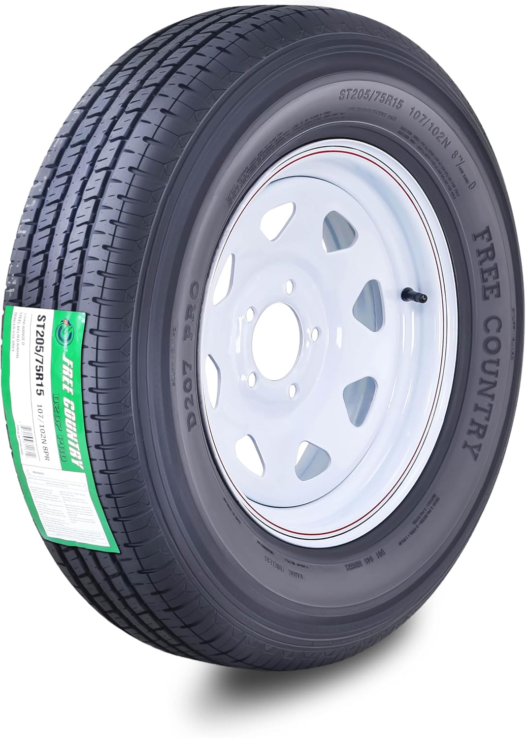 Free Country ST205/75R15 Load Range D white spoke trailer tire